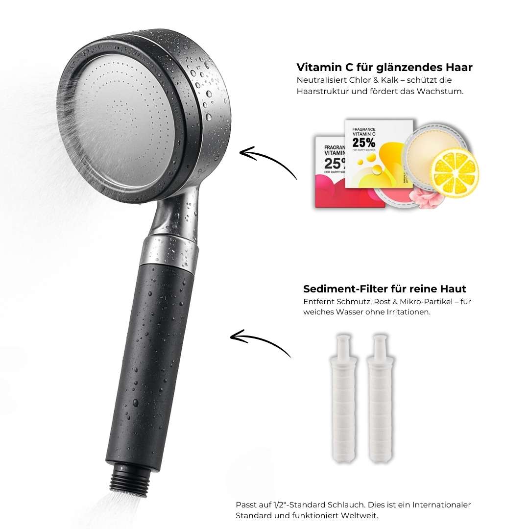 Elekshower Duschkopf mit 2x Vitamin-C & 2x Sedimentfilter